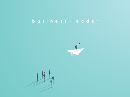 Business leadership concept with businessman flying on a paper plane as symbol of success, ambition, inspiration. Eps10 vector illustration.のイラスト素材