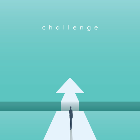 Business challenge concept with businessman walking towards gap. Symbol of success, opportunity, overcoming, ambition and courage.のイラスト素材