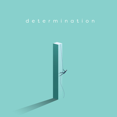 Business determination and growth vector concept. Businessman climbing vertical pillar. Symbol of career progress, promotion, motivation, achievement, challenge. Eps10 vector illustration.のイラスト素材