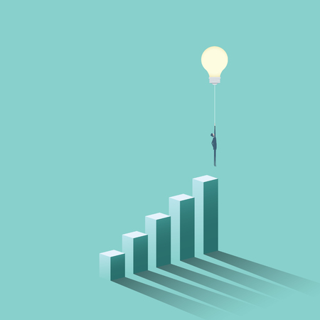 Creative idea business solution vector concept with businessman flying with lightbulb as balloon.のイラスト素材