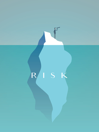 Business risk vector concept with businessman on iceberg in sea. Symbol of challenge, danger, leadership and courage.のイラスト素材