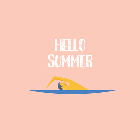 Summer poster vector template with swimmer and typographic message. Eps10 vector illustration.のイラスト素材