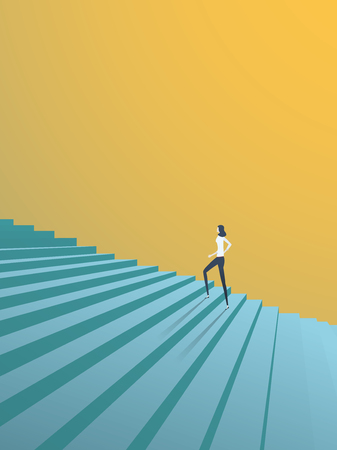 Buisnesswoman climbing career steps vector concept. Symbol of ambition, motivation, success in career, promotion. Eps10 vector illustration.のイラスト素材