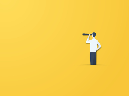 Business vision vector concept with businessman with telescope. Modern paper cutout style. Symbol of business visionary, leader, leadership concept, ambition and motivation. Eps10 vector illustration.のイラスト素材