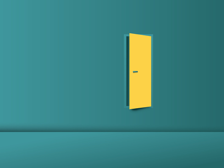 Business challenge or obstacle vector concept, with door on the wall. Symbol of finding solution, overcoming obstacles. Eps10 vector illustration.のイラスト素材