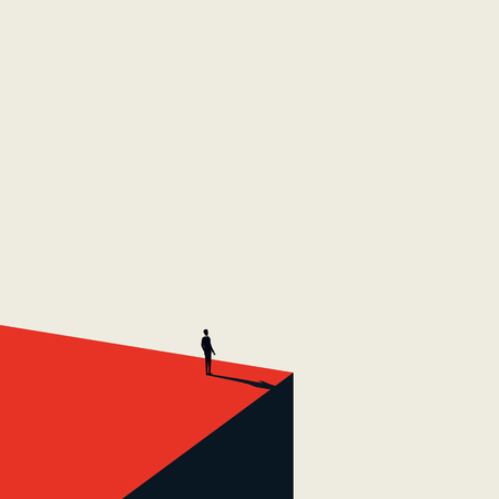 Business vision and opportunity vector concept in minimalist art style. Businessman standing on the edge of cliff looking ahead. Symbol of future, career opportunity success. Eps10 vector illustrationのイラスト素材