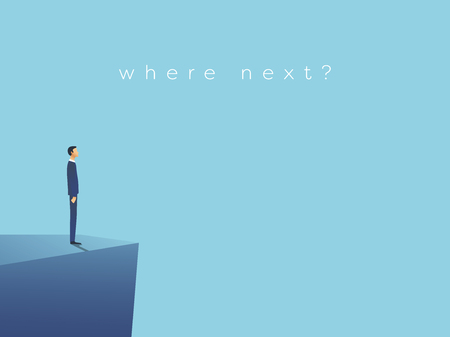 Business or career opportunity vector illustration. Businessman standing on edge planning, making strategy looking into future. Eps10 vector illustration.のイラスト素材