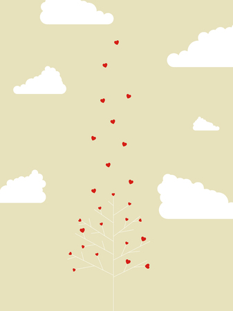Valentine card vector template with tree and little hearts. Romantic adorable minimalist cartoon. Love symbol. Eps10 vector illustration.のイラスト素材