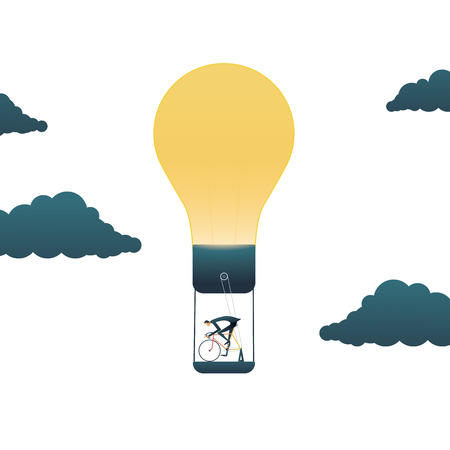Business creativity vector concept with businessman powering lightbulb. Symbol of original, creative, think outside the box solutions and innvoations. Eps10 vector illustration.のイラスト素材