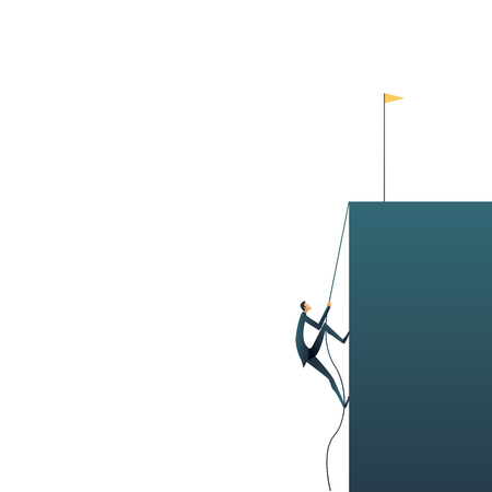 Business goals and objectives vector concept. Businessman climbing on a rope. Symbol of planning, strategy, mission, achievement, ambition and success. Eps10 vector illustration.のイラスト素材