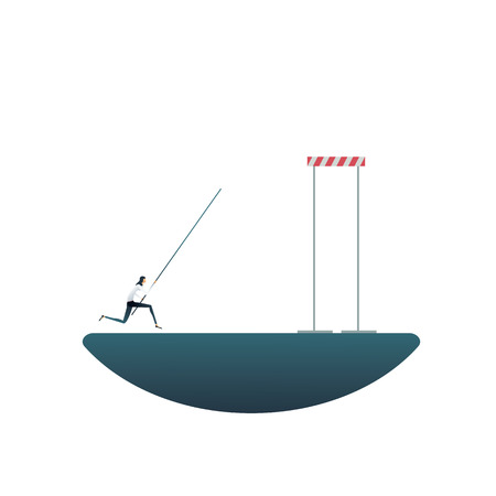 Overcome challenges for businesswoman business vector concept. Woman jumping pole vault. Symbol of emancipation, feminism, career progress. Eps10 vector illustration.のイラスト素材