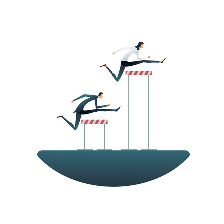 Business gender inequality vector concept with businessman and businesswoman with different obstacles. Symbol of discrimination, unequal opportunities, obstacles and rights. Eps10 vector illustration.のイラスト素材