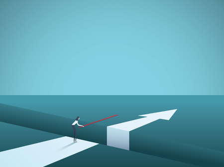 Business finding solution vector concept with woman building bridge. Symbol of creativity, technology, overcoming obstacles, challenges, intelligence and ambition. Eps10 vector illustration.のイラスト素材