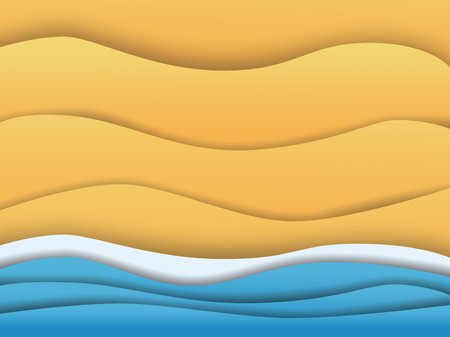Summer beach vector poster background template in moder paper layer material design style. Symbol of summer holiday, relax, tourism, nature. Eps10 vector illustration.のイラスト素材