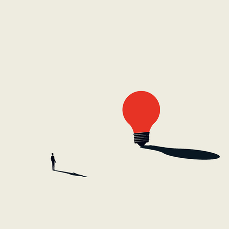 Business creativity vector concept with businessman looking at huge lightbulb. Minimalist artistic style. Symbol of new ideas, innovation, invention, creative process. Eps10 vector illustration.のイラスト素材