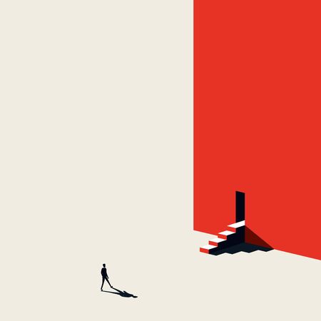 Business career opportunity vector concept with minimalist design. Businessman walking to steps. Symbol of motivation, ambition, achievement, challenge. Eps10 illustration.のイラスト素材