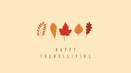 Thanskgiving card or website header vector template with collection of leaves, foliage in autumn colors - orange, red, yellow. Holiday banner, seasonal design.のイラスト素材
