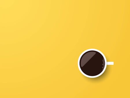 Yellow background with coffee cup from above vector illustration with copy space. Suitable for wallpapers, posters, symbol of creative process, brainstorming or calm pause, break. Eps10 illustration.のイラスト素材