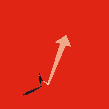 Business or career growth vector concept with upward arrow from flashlight. Motivation, ambition and success symbol.のイラスト素材
