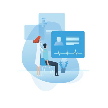 Doctor visit, medical, exam, consultation or checkup concept, female doctor. Medicine illustration, isolated background.のイラスト素材