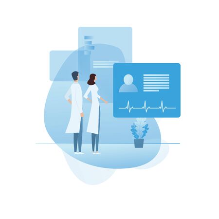 Doctors discussing patient together vector concept icon. Medical professionals, colleagues, teamwork. Health care symbolのイラスト素材