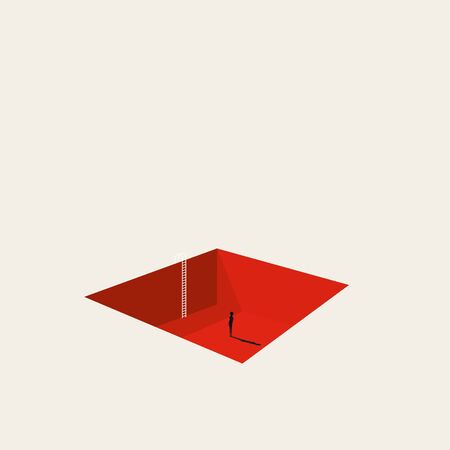 Finding solution and women emancipation vector concept. Businesswoman way out of hole, career opportunity.のイラスト素材