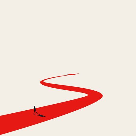 Business plan and strategy vector concept with winding arrow as challenge and businessman. Symbol of success, hard work.のイラスト素材