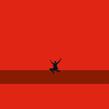 Business success, overcoming challenge vector concept with businessman jumping over gap.のイラスト素材