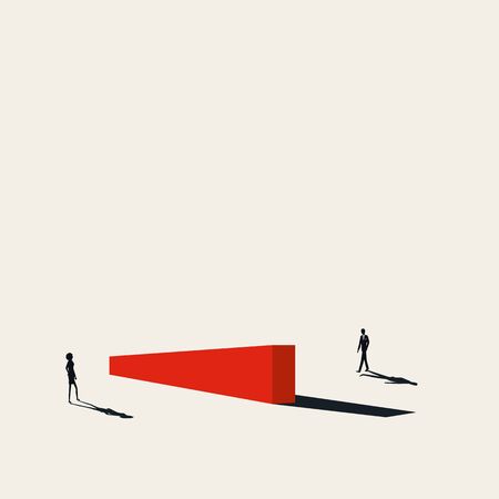 Business man versus woman vector concept with barrier between them. Symbol of business communication, negotiation, equality.のイラスト素材
