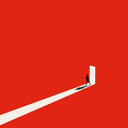 Business opportunity or career success vector concept with man walking into door with light.のイラスト素材