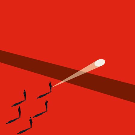 Business leader or leadership vector concept with businessman and flashlight leading team. Symbol of strength, vision.のイラスト素材
