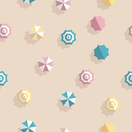 Summer vector seamless pattern with beach umbrellas. Summer holiday, vacation background.のイラスト素材