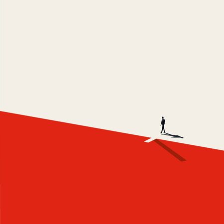 Crisis and financial recession vector symbol, businessman on edge of a cliff. Symbol of economic downturn, market crash. Eps10 illustration.のイラスト素材