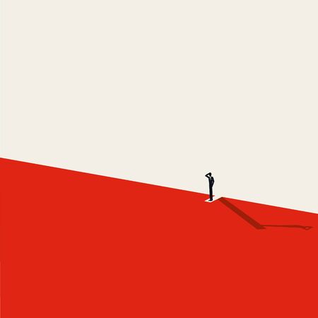 Financial crisis, recession or depression vector concept. Man standing above abyss. Job loss or market crash symbol.のイラスト素材