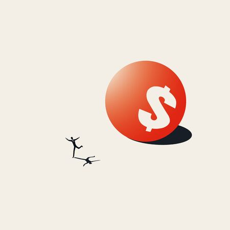 Debt and bankruptcy business vector concept with businessman running away. Symbol of financial stress, credit issues, loans. Eps10 illustration.のイラスト素材