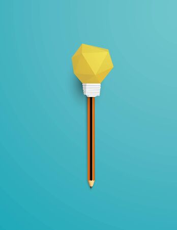 Creativity vector concept with lightbulb on top of pencil in 3d polygonal design. Symbol of innovation, invention, imagination and ideas. Eps10 illustration.のイラスト素材
