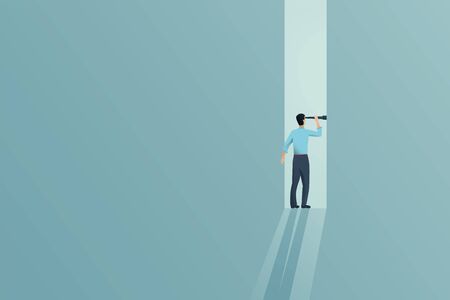 Business visionary and vision vector concept with entrepreneur in door with telescope. Symbol of motivation, ambition.のイラスト素材
