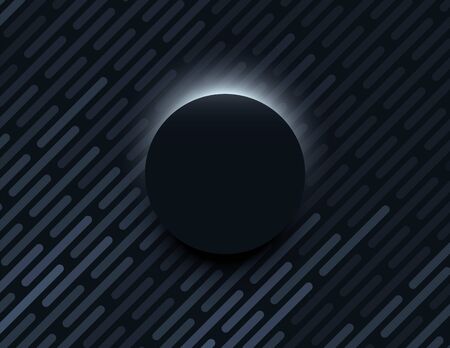 Minimal black vector background with dark 3d circle with light behind it. Product presentation or dark wallpaper.のイラスト素材