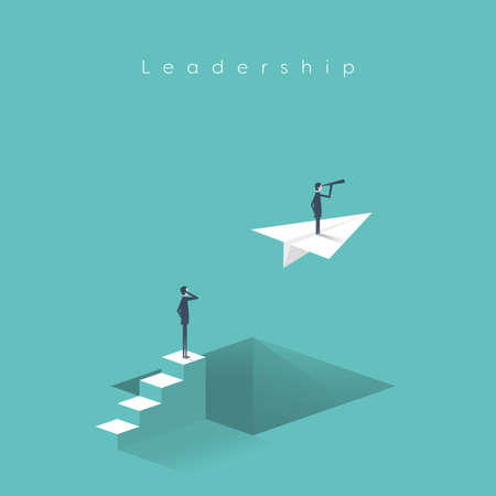 Business leader and leadership vector concept with businessman on a paper plane flying.のイラスト素材