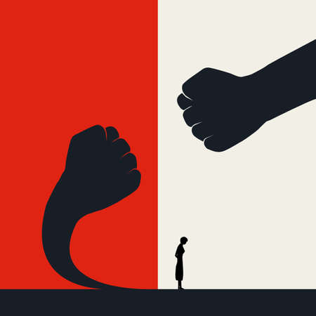 Stop violence against women and fight back vector poster template. Fearless women with courage stand up.のイラスト素材