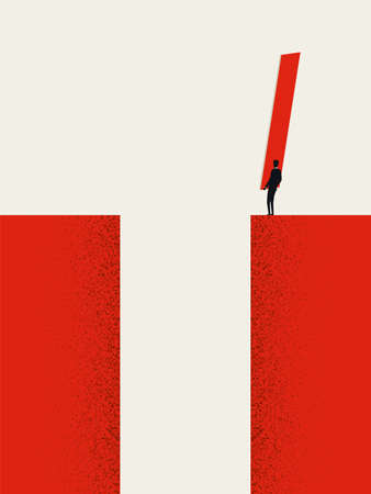 Business solution vector concept with businessman building bridge over hole. Symbol of creative thinking, success.のイラスト素材