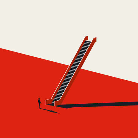 Business career opportunity vector concept. Businessman in front of staircase. Motivation, ambition symbol.のイラスト素材