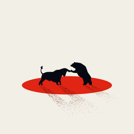 Bull vs bear financial market stock exchange vector concept. Symbol of buying and selling, strategy.のイラスト素材