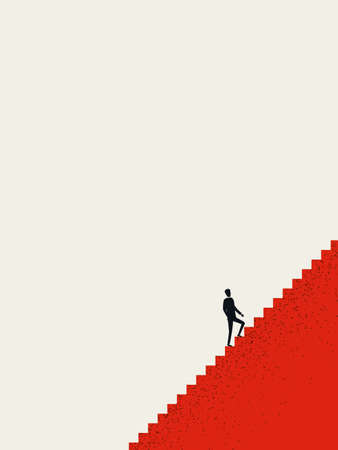 Business career opportunity vector concept. Businessman climbing stairs, career ladder. Motivation, ambition symbol.のイラスト素材