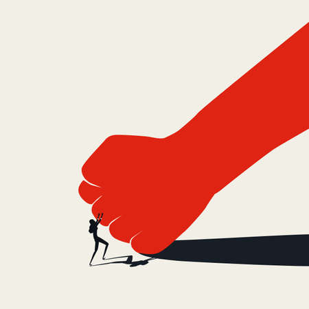 Woman defending herself against violence vector concept. Stop harrasment and sexual abuse symbol.のイラスト素材