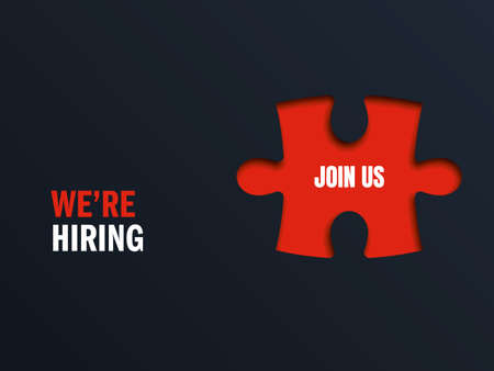 Hiring or recruitment banner, poster with join us message as missing piece of puzzle. Job vacancy advertisement.のイラスト素材