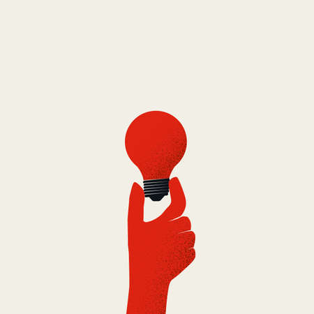 Creativity vector concept, hand holding light bulb, minimal design style. Symbol of creative business.のイラスト素材