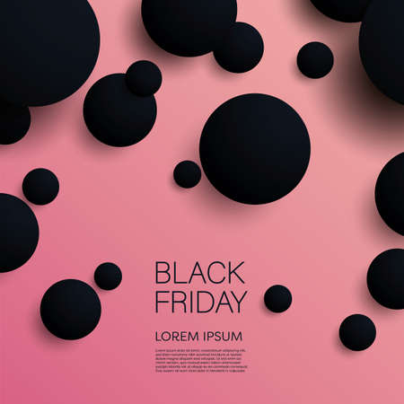 Black Friday vector banner or poster with modern dark 3D geometry design. Discount, special offers promotion.のイラスト素材