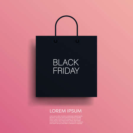 Black Friday vector banner or poster with modern dark 3D geometry design, shopping bag symbol. Discount, special offersのイラスト素材