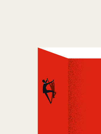 Business career success and hard work vector concept. Man climbing cliff. Symbol of growth, ambition.のイラスト素材